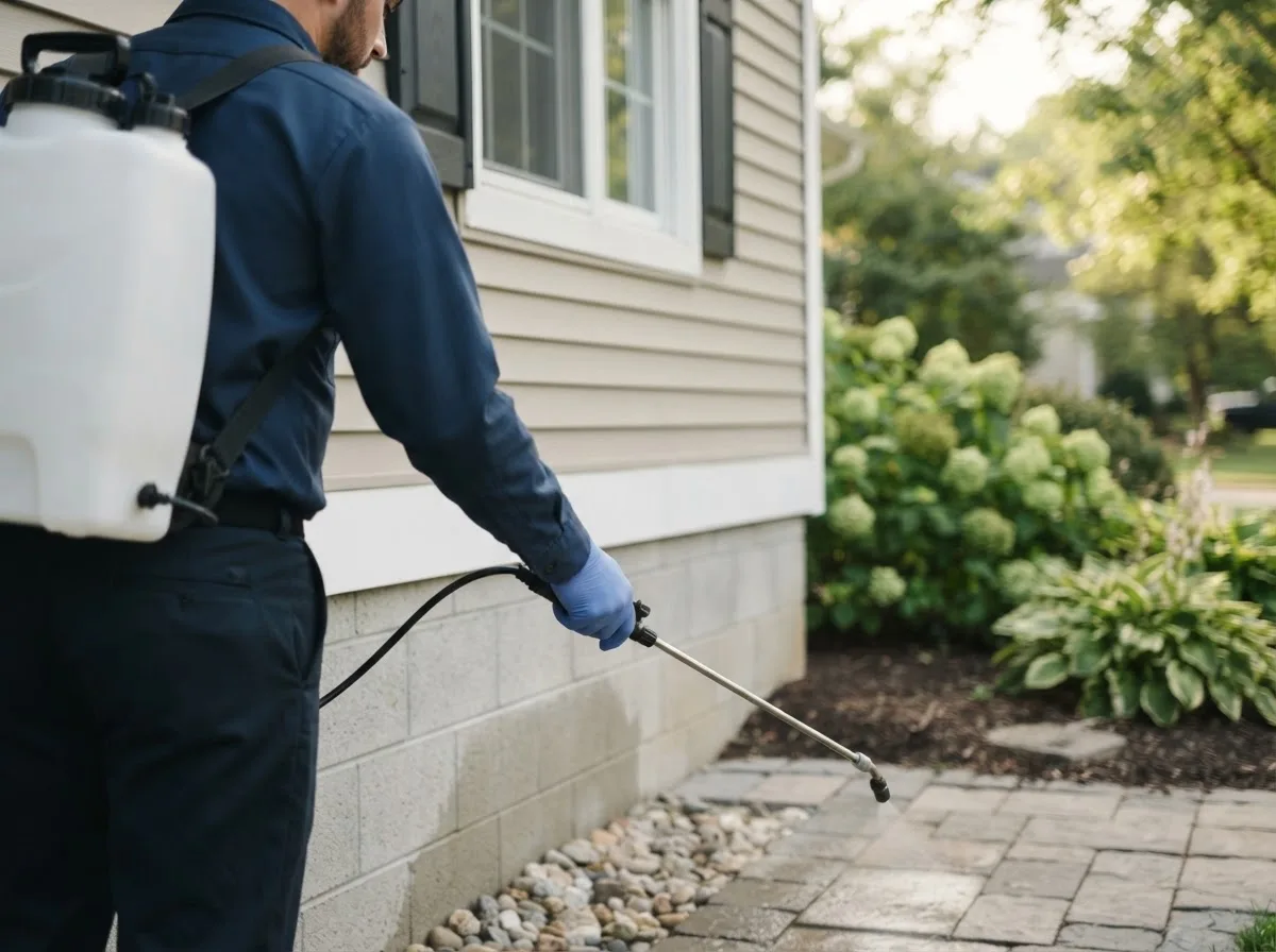 Pest control technician inspecting a home in Lublin, WI